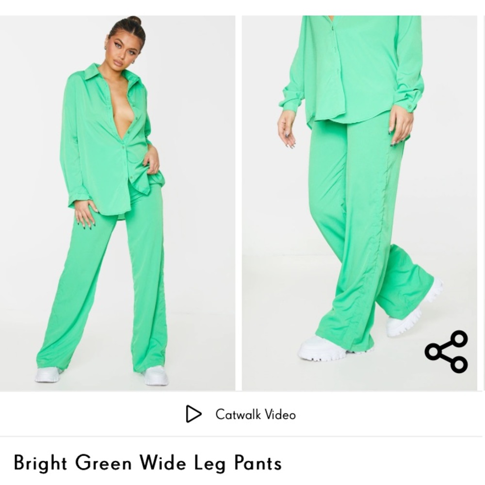 PRETTYLITTLETHING Bright Green Wide Leg Pants